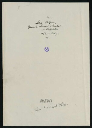 Briefe von Karl Ludwig Friedrich Mezger an Eduard Zeller
