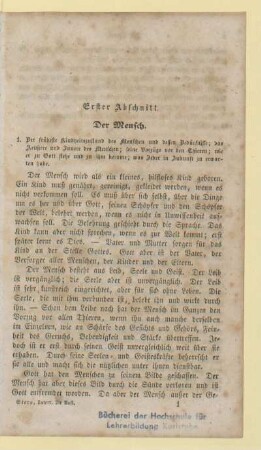 Erster Abschnitt. Der Mensch