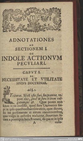 Adnotationes Ad Sectionem I. De Indole Actionum Peculiari