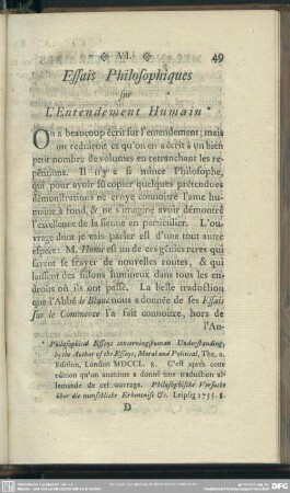 VI. Essais Philosophiques sur L'Entendement Humain