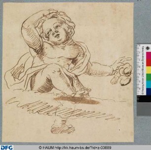 Sitzender Putto mit Blume nach hinten gelehnt