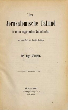Der Jerusalemische Talmud in seinen haggadischen Bestandteilen