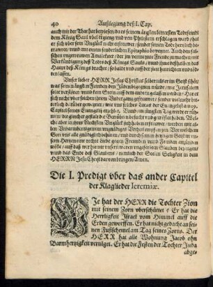Die I. Predigt uber das ander Capitel der Klaglieder Ieremiae.