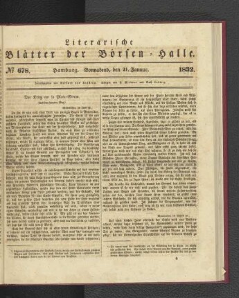 No 678. Hamburg. Sonnabend, den 21. Januar. 1832.