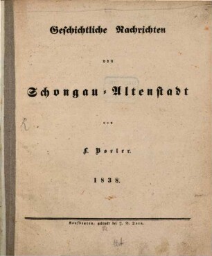 Geschichtliche Nachrichten von Schongau Altenstadt