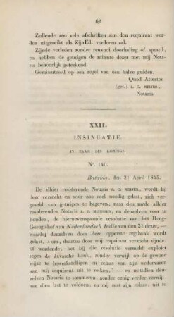 XXII. Insinuatie. In naam des konings. No. 140.