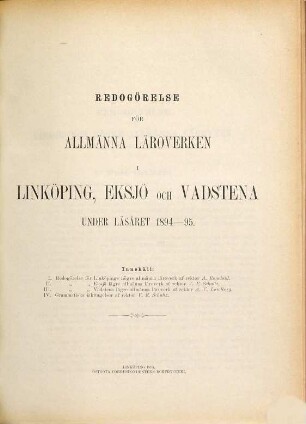 Redogörelse för Allmänna Läroverken i Linköping, Eskjö och Vadstena under läsåret .... 1894/95