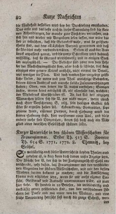 Kurzer Unterricht in den schönen Wissenschaften für Frauenzimmer. T.1.2.