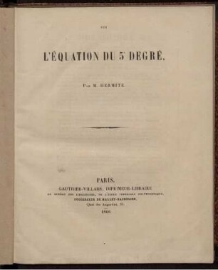 Sur l'équation du 5e degré