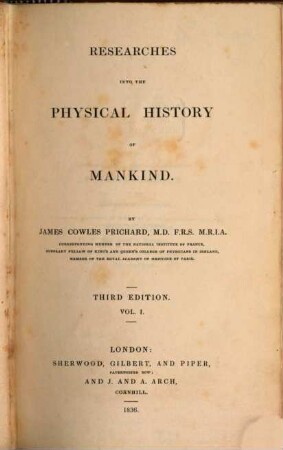 Researches into the physical history of mankind, 1