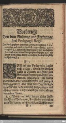 Vorbericht Von dem Anfange und Fortgange des Paedagogii Regii