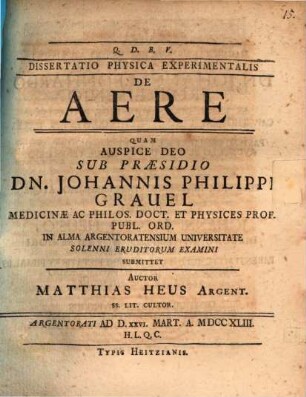 Diss. phys. experiment. de aere