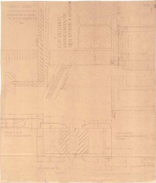 Fischer, Theodor; Würzburg, Münsterplatz; Sparkasse - Kellerniedergangstür u. den Windfangtüren unter der Treppe im Westbau (Schnitte)
