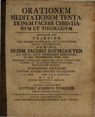 Orationem Meditationem Tentationem Facere Christianvm Et Theologvm