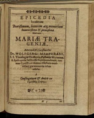 Epicedia In obitum [...]