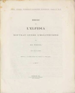 Memoire sur l'Elpidia : Nouveau genre d'Holothuries