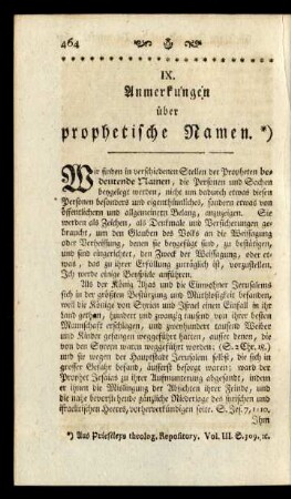 IX. Anmerkungen über prophetische Namen