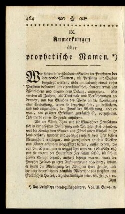 IX. Anmerkungen über prophetische Namen