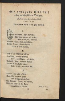 Die erwogene Eitelkeit aller menschlichen Dingen
