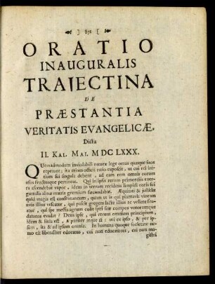 Oratio Inauguralis Trajectina De Praestantia ...