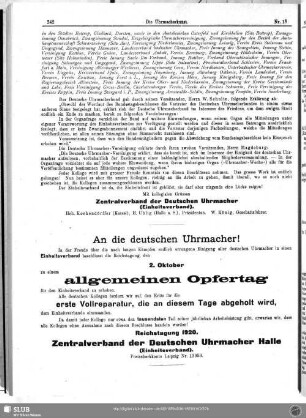 An die deutschen Uhrmacher!