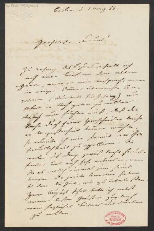 Brief an B. Schott's Söhne : 01.03.1854