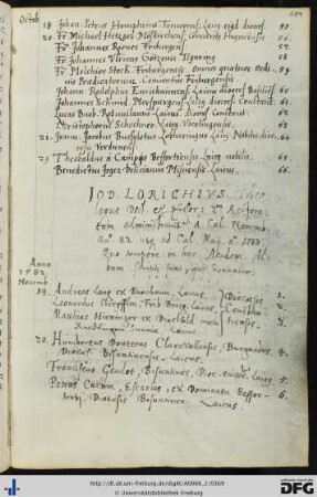 [fol. 184] Rektorat Jodocus Lorichius 1582/83