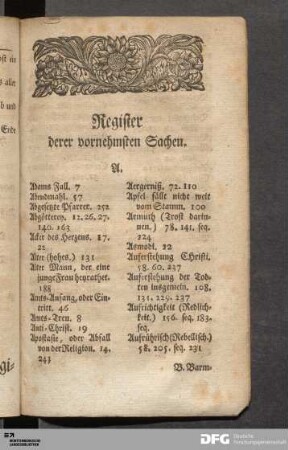 Register derer vornehmsten Sachen.
