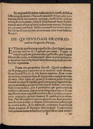 De Quibusdam Proprietatibus Originalis Peccati.