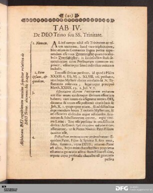 Tab. IV. De DEO Trino seu SS. Trinitate.