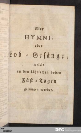 Alte Hymni oder Lob-Gesänge [...].