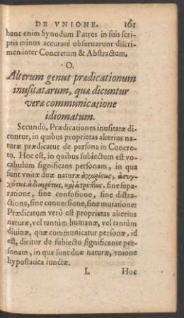 O. Alterum genus praedicationum inusitatarum, quae dicuntur verae communicatione idiomatum.