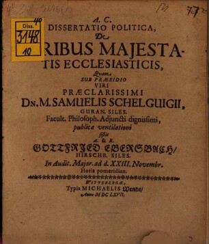 Dissertatio Politica, De Iuribus Maiestatis Ecclesiasticis