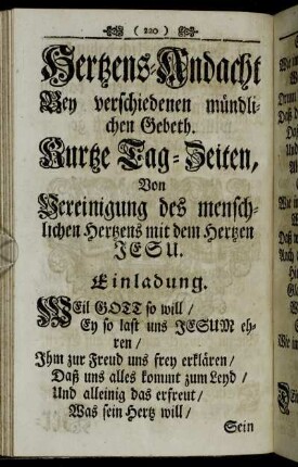 Hertzens-Andacht Bey verschiedenen mündlichen Gebeth.
