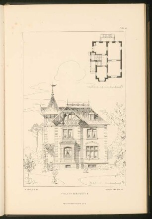 Villa, Offenburg: Grundriss und Ansicht (aus: Stadt- und Landhäuser, hrsg. von Ernst Wasmuth, Berlin 1894)