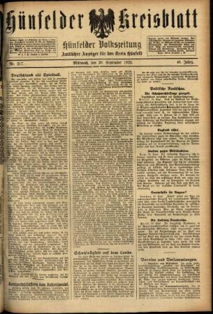 Ausgabe vom Mittwoch, den 20. September 1922.