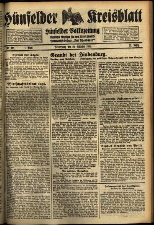 Erste Ausgabe vom Donnerstag, den 29. Oktober 1931.