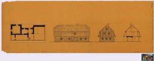 Alt-Weißtritz ([Landkreis Habelschwerdt]): [unbekannter Hof]. Mansarddachhaus (Seiten-Ansicht, Giebel-Ansicht, Grundriss, Querschnitt)