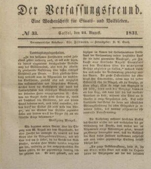 № 33. Cassel, den 24. August. 1831.