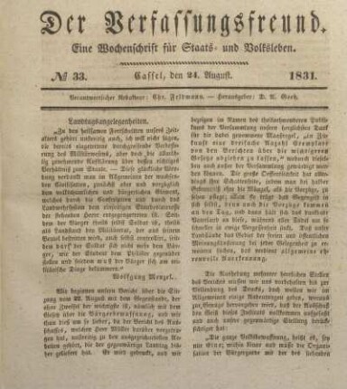 № 33. Cassel, den 24. August. 1831.
