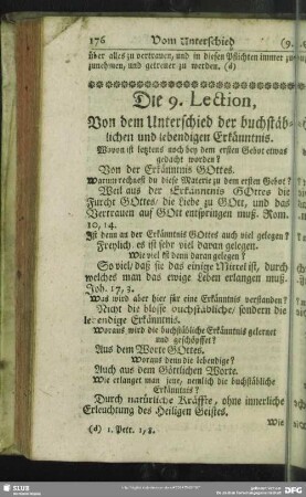 Die 9. Lection, Von dem Unterschied der buchstäblichen und lebendigen Erkänntnis