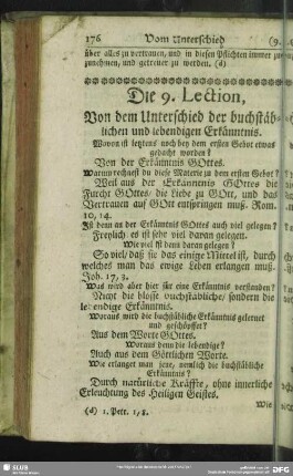 Die 9. Lection, Von dem Unterschied der buchstäblichen und lebendigen Erkänntnis
