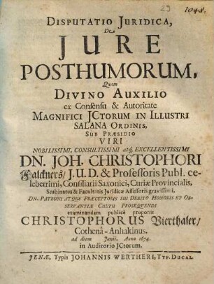 Disputatio juridica de jure posthumorum