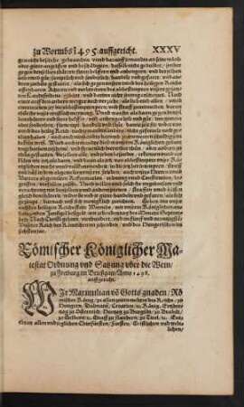 Römischer Königlicher Maiestat Ordnung und Satzung uber die Wein/ zu Freiburg im Brießgaw/ Anno 1498. auffgericht.