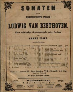 Sonaten für das Pianoforte solo, 14. Oeuvre 27, zwei Sonaten, Nro. 2 cis-Moll (quasi una fantasia)