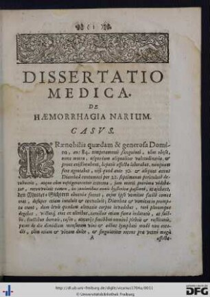 Dissertatio Medica . De Haemorrhagia Narium.