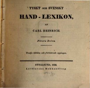 Tyskt och svenskt hand-lexikon, 1