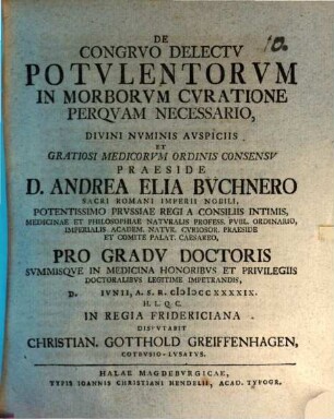 De Congrvo Delectv Potvlentorvm In Morborvm Cvratione Perqvam Necessario