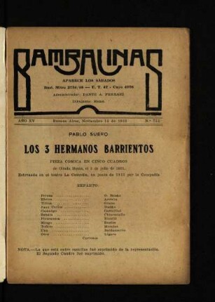 Los 3 hermanos Barrientos : pieza cómica en cinco cuadros