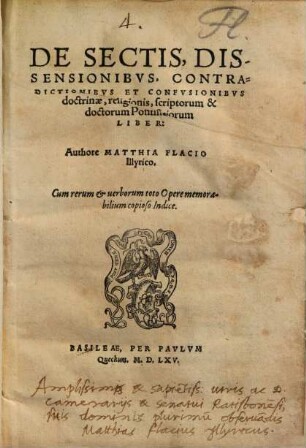 De Sectis, Dissensionibvs, Contradictionibvs Et Confvsionibvs doctrinae, religionis, scriptorum & doctorum Pontificiorum Liber